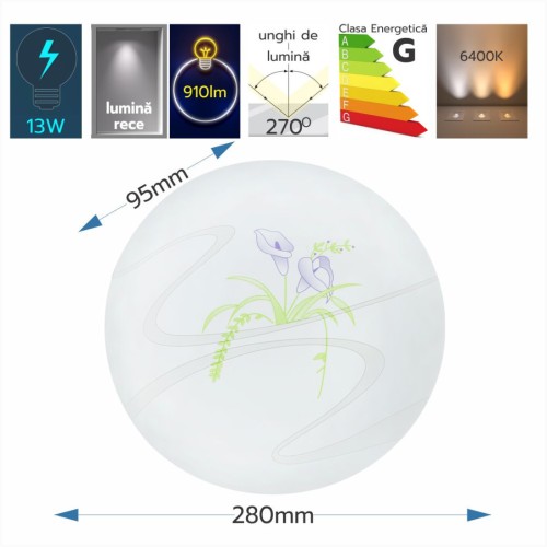 Plafoniera LED Flower fi230 13W=75W, 6500K, lumina rece