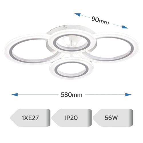 LUSTRA LED CERCURI 56W CU 4 BRATE 3 CULORI+IR 580mm x 90mm