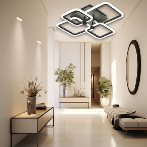 LUSTRA LED PATRATA NEAGRA 80W CU 4 BRATE 3 CULORI+IR 600x120mm