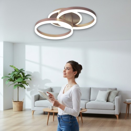 Lustra Led Cafeniu Dione 64w/3800lm 3000k/4000k/6500k cu Telecomanda 300+300mm